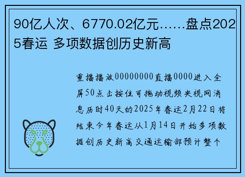90亿人次、6770.02亿元……盘点2025春运 多项数据创历史新高