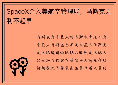 SpaceX介入美航空管理局，马斯克无利不起早
