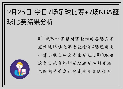 2月25日 今日7场足球比赛+7场NBA篮球比赛结果分析
