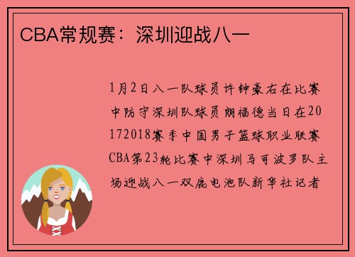 CBA常规赛：深圳迎战八一