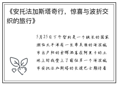 《安托法加斯塔奇行，惊喜与波折交织的旅行》