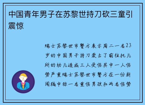 中国青年男子在苏黎世持刀砍三童引震惊