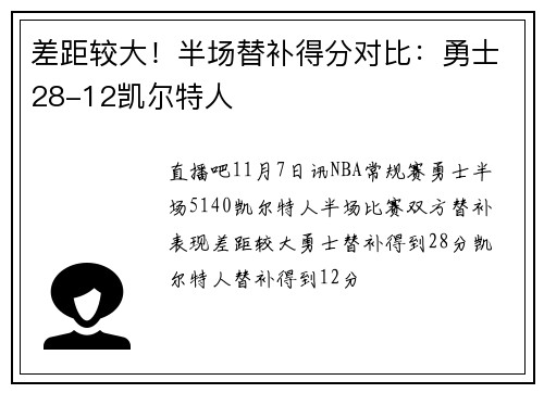 差距较大！半场替补得分对比：勇士28-12凯尔特人