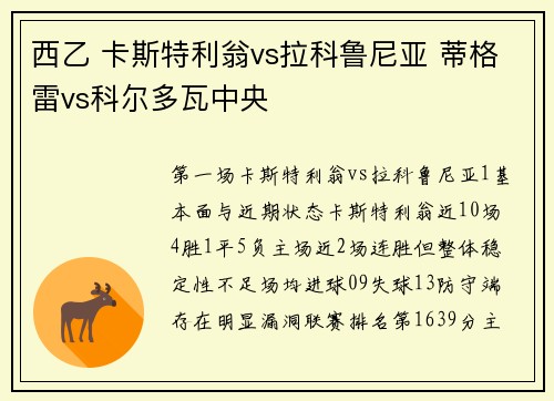 西乙 卡斯特利翁vs拉科鲁尼亚 蒂格雷vs科尔多瓦中央